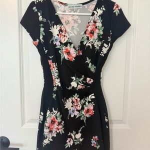 Almost Famous Black Dress with Floral Design